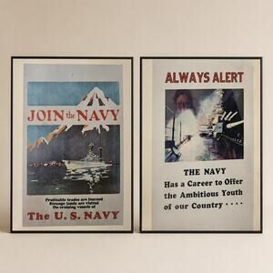 Set of 2 US Navy Recruiting Poster Prints Framed 15x19.5 Military Decor